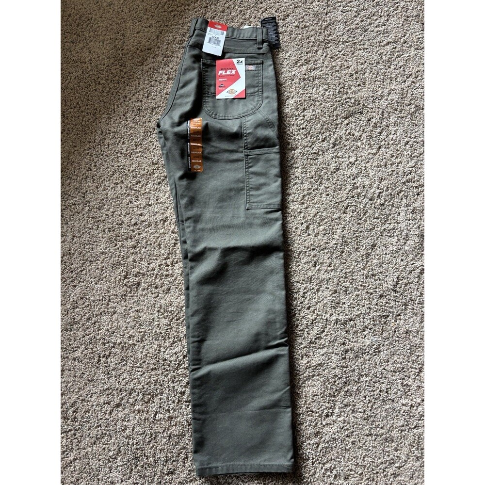 Dickies Flex Regular Fit Straight Leg Carpenter Work Pants  32x32 Army Green New